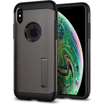 Spigen Slim Armor Case - хибриден кейс с поставка и най-висока степен на защита за iPhone XS Max (сив)