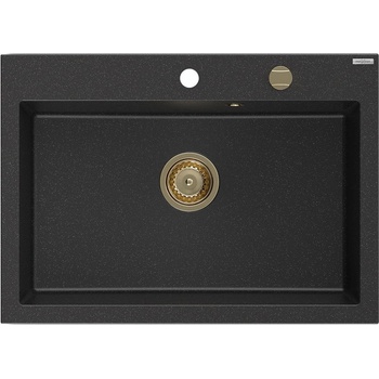 Mexen Elix гранитна мивка 1-камерна 700 x 500 мм, черен/сребрист металик, златен сифон - 6526701005-73-G (6526701005-73-G)
