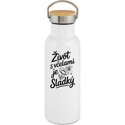 123TRIKO termoska Život s včelami je sladký, černý potisk 500 ml