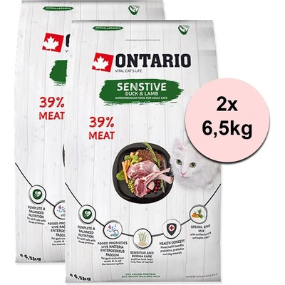 ONTARIO Cat Sensitive Патешко и Агнешко 2 x 6, 5 кг