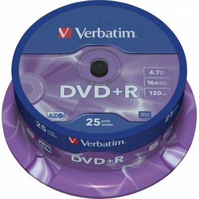Verbatim DVD+R 4,7GB 16x, Advanced AZO+, cakebox, 25ks (43500)