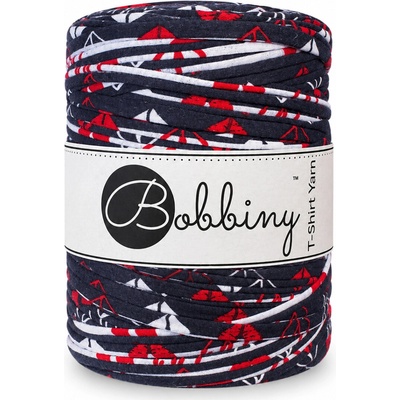 Bobbiny T-shirt yarn Bobbiny - T-shirt yarn: Tmavě modré s červeno-bílým geometrickým vzorem