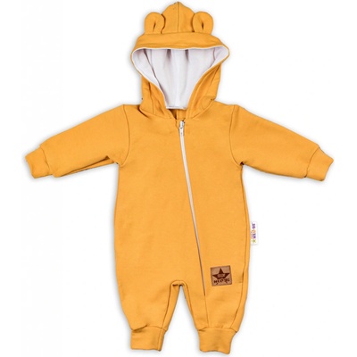 Baby Nellys Dojčenský teplákový overal s kapucňou horčicový