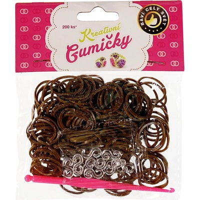 Loom Bands pletací gumičky tmavě hnědé 200ks + háček