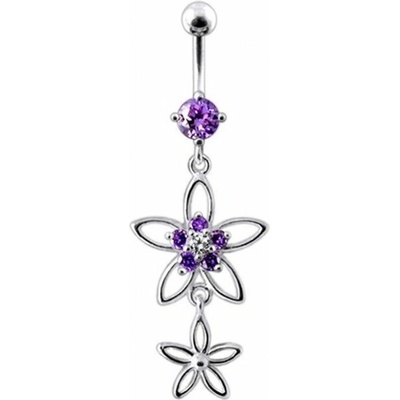 S4U Stříbrný piercing do pupíku kytičky (fialová) BP01215-A