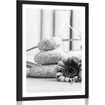Plakát s paspartou meditační a wellness zátiší v černobílém provedení - 40x60 white