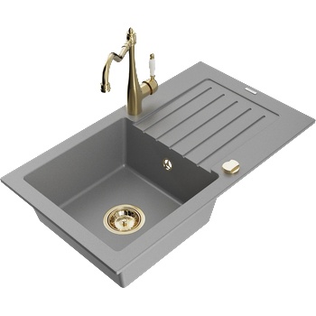 Mexen Pablo гранитна кухненска мивка с една камера с отцедник и кухненски смесител Carla, сив - 6510-71-670700-50 (6510-71-670700-50)