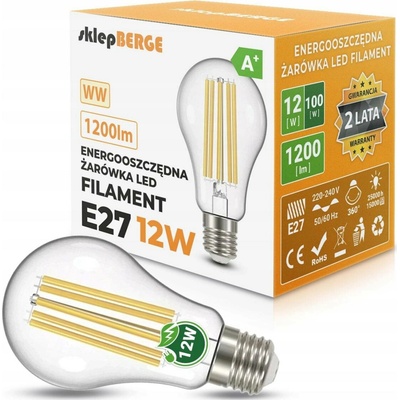 Berge LED žárovka E27 12W 1300lm filament teplá bílá