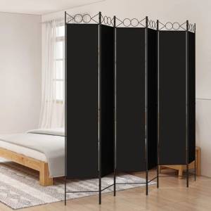 vidaXL Параван за стая, 6 панела, черен, 240x220 cм, плат (350177)