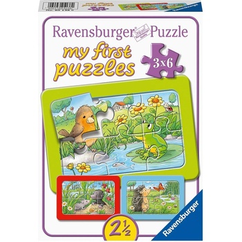 Ravensburger Пъзел Ravensburger от 3 х 6 части - Малки градински животни (05138)