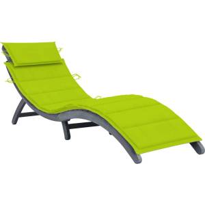 vidaXL Шезлонг с възглавница, сив, масивно акациево дърво (3064055)
