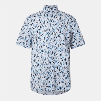 HUGO BOSS Риза с къс ръкав Boss Men's H-JOE Kent Patterned Short Sleeve Tailored Fit Shirt - Lt Pas Blue 450