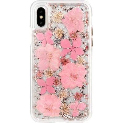 Case-Mate Karat Petals Case - дизайнерски кейс с истински цветя и с висока защита за iPhone XS, iPhone X (розов)