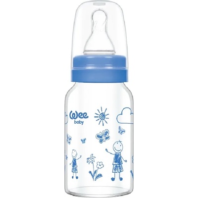 Wee Baby Бебешко шише от топлоустойчиво стъкло Wee Baby Classic, 120 ml, синьо (770)