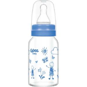 Wee Baby Бебешко шише от топлоустойчиво стъкло Wee Baby Classic, 120 ml, синьо (770) - ozone