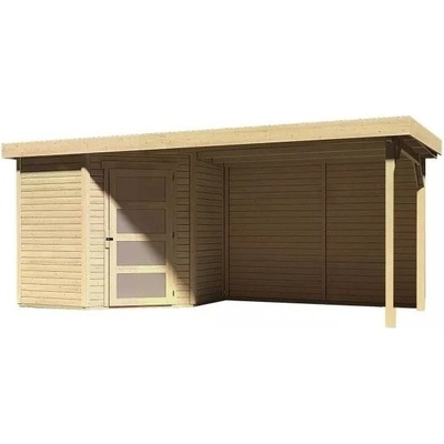 KARIBU SCHWANDORF 3 drevený domček + prístavok 280 cm vrátane zadnej steny (9212) 468 x 217 cm, natur LG3899