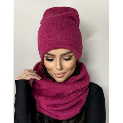 Fashionweek Moderni zimní set čepice a šála pletený tunel FAN01/K40 Borůvková