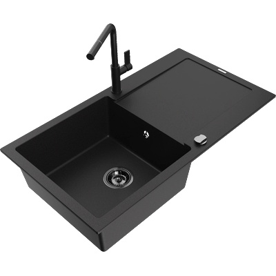 Mexen Leo гранитна кухненска мивка с 1 камера и отцедник с кухненски (6501-77-670401-70-B)