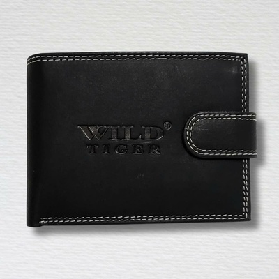 Pánská černá kožená peněženka WILD TIGER se zapínáním Ne
