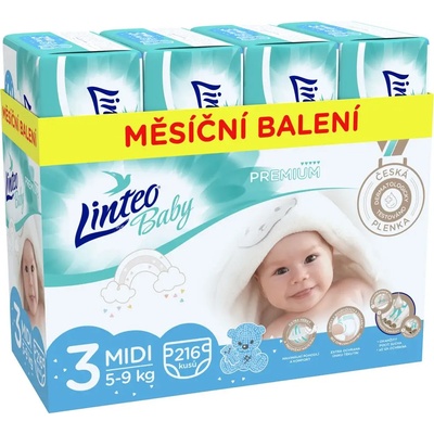 LINTEO Baby Prémium MIDI 5-9 kg 216 ks