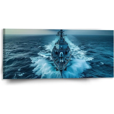 Sablio Obraz Vojnová loď prerážajúca oceán - 110x50 cm