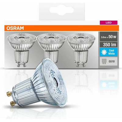 Osram Sada LED žiaroviek, 3,6 W, 350 lm, studená biela, GU10, 3 ks LED BASE PAR16 50 NON-DIM 36° 4