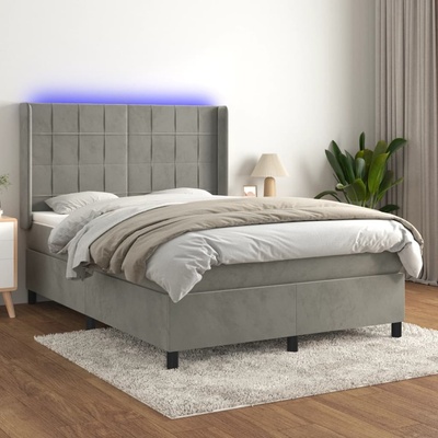 Petrashop 3139565 boxspring postel s matrací a LED světle šedá samet