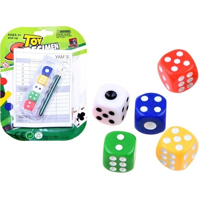 Barevné hrací kostky 5ks s příslušenstvím pro zapisování
