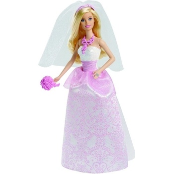 Barbie nevěsta s kyticí v růžovo bílých šatech