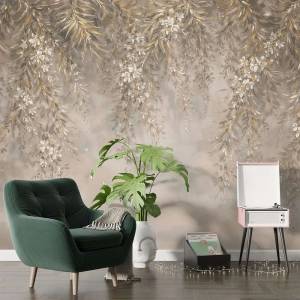 Art Gift Decor Фототапет Нежни падащи цветя в бежово и златно