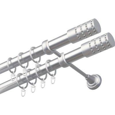 OK-GarnýžeCZ - Garnýže kovová dvouřadá 25/25mm Cylinder crystal double satina 100 cm do stěny / kroužky s háčkem