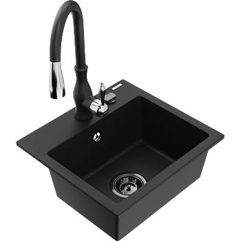 Mexen Milo гранитна кухненска мивка с 1 камера и кухненски смесител Savita, черен - 6505-77-672601-70-B (6505-77-672601-70-B)