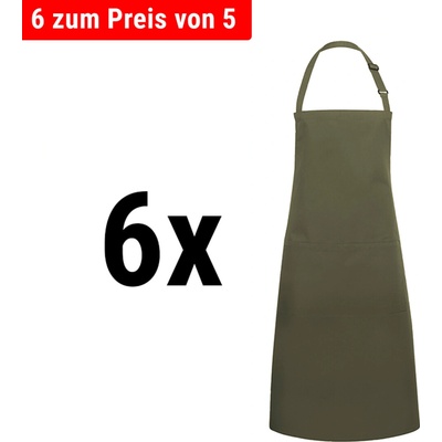 G.Gastro 6 Kusů Karlowsky Zástěra s laclem a kapsou Basic mechově zelená D9785887