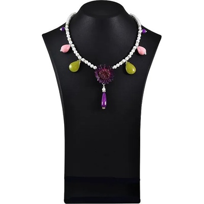 Dannyra Колие с нефрит, кварц, Mayorka перли и истинска мараритка Purple daisy Dannyra Jewels