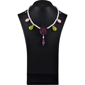 Dannyra Колие с нефрит, кварц, Mayorka перли и истинска мараритка Purple daisy Dannyra Jewels