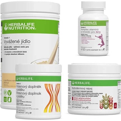 Herbalife ShapeWorks Quickstart bunková výživa 4 zložková Formula 1 koktail 750 g + Multivlákninový nápoj 204 g + Multivitamin Complex 90 tabliet Proteín 240 g