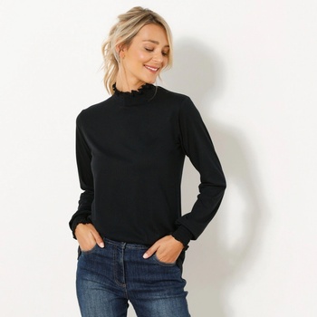 Tričko so žabkovanými manžetami a stojačikom čierna