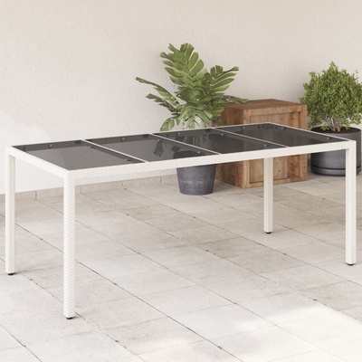 vidaXL Градинска маса със стъклен плот бяла 190x90x75 см полиратан (368129)