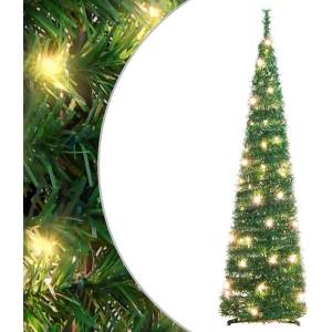 vidaXL Изкуствена коледна елха 50 LED светлини зелена 120 см (357751)