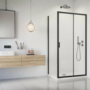 Radaway Комплект душ кабина Alienta Black DWJ+S 100x90 см, бяло душ корито Laros D Compact и черен сифон за душ корито (202407)