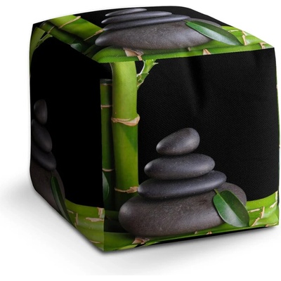 Sablio Taburet Cube Bambus a kameny: 40x40x40 cm
