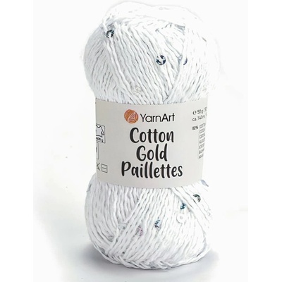 Pletací příze YarnArt COTTON GOLD PAILLETTES 7102 bílá s flitry, efektní, 50g/140m