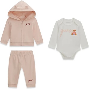 Guess Бебешки памучен комплект от 3 части Guess Bear - Пастелнорозов и екрю
