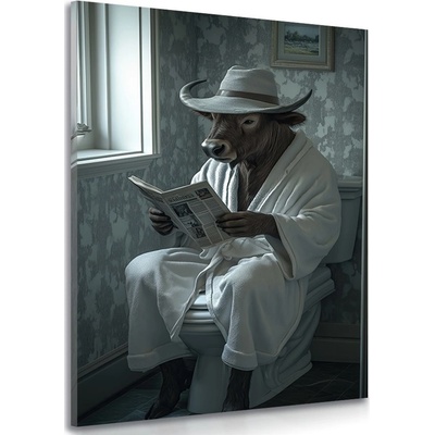 Obraz buvol s novinami na záchodě - 40x60