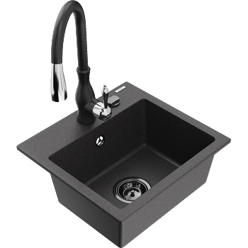 Mexen Milo кухненска мивка 1-отделна с кухненски смесител Savita, черна с пръски - 6505-76-672601-70-B (6505-76-672601-70-B)