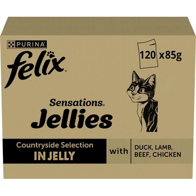 Jumbo balení Felix Sensations Jellies hovězí, kuře, kachna, jehněčí 120 x 85 g