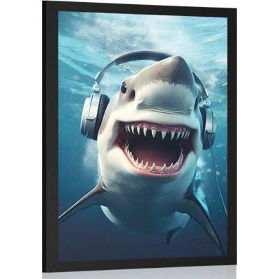 Plakát žralok se sluchátky - 40x60 black