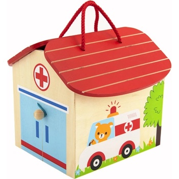Teddies Domeček dřevěná nemocnice s doplňky 10 ks