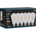 Mexen Vintis 6x LED крушка с нажежаема жичка E27, ST64, 6W, Топла - 2200K, 720 lm, прозрачна (L152-E27-0622-00x06)