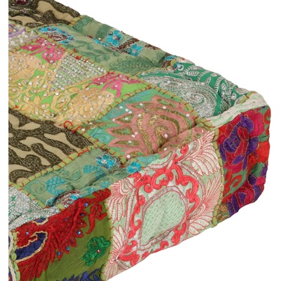 VidaXL Sedací puf patchwork čtverec ručně vyrobený 50x50x12 cm zelený